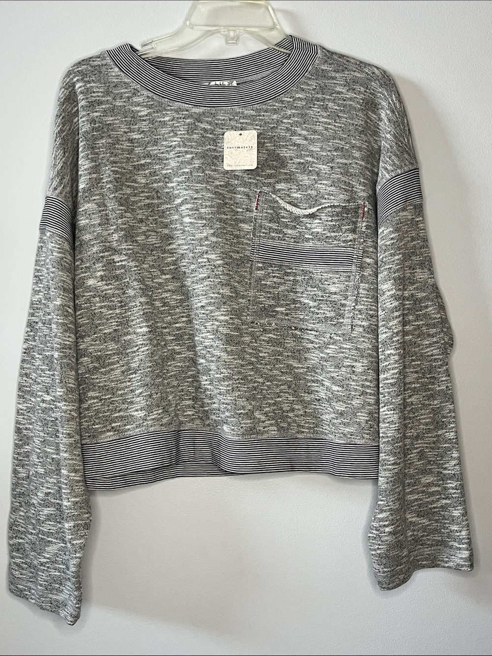 Intimately Free People Heather Grey $148 two tone striped edges crewneck top